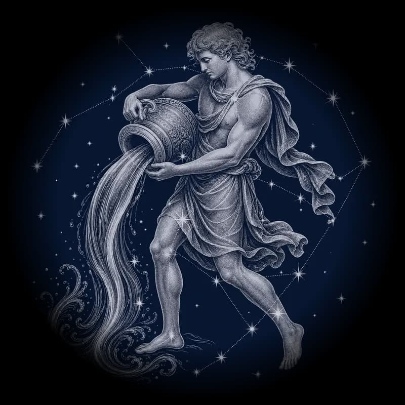 Engraving of the sign Aquarius