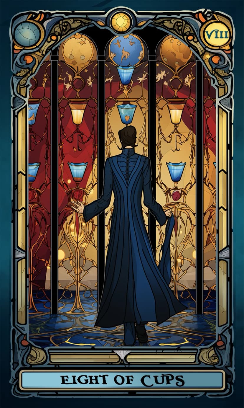 Изображение на карта таро Осмица Чаши