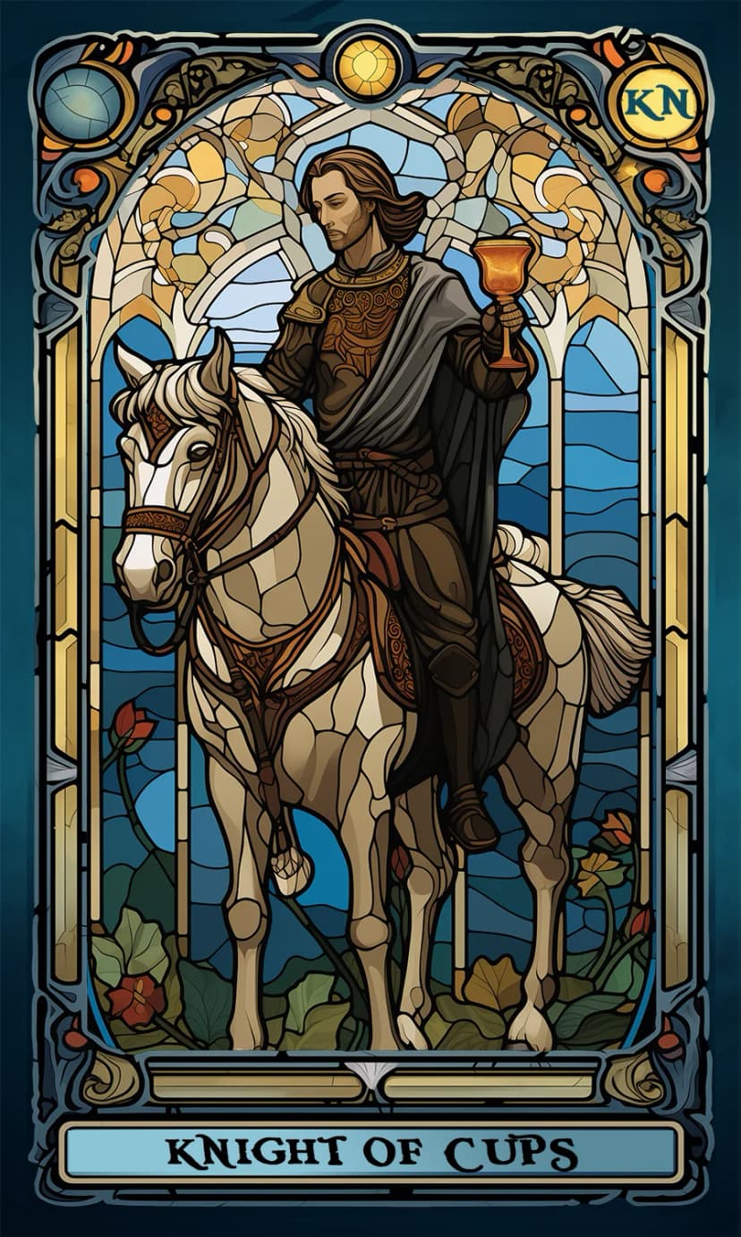 Изображение на карта таро Рицар Чаши