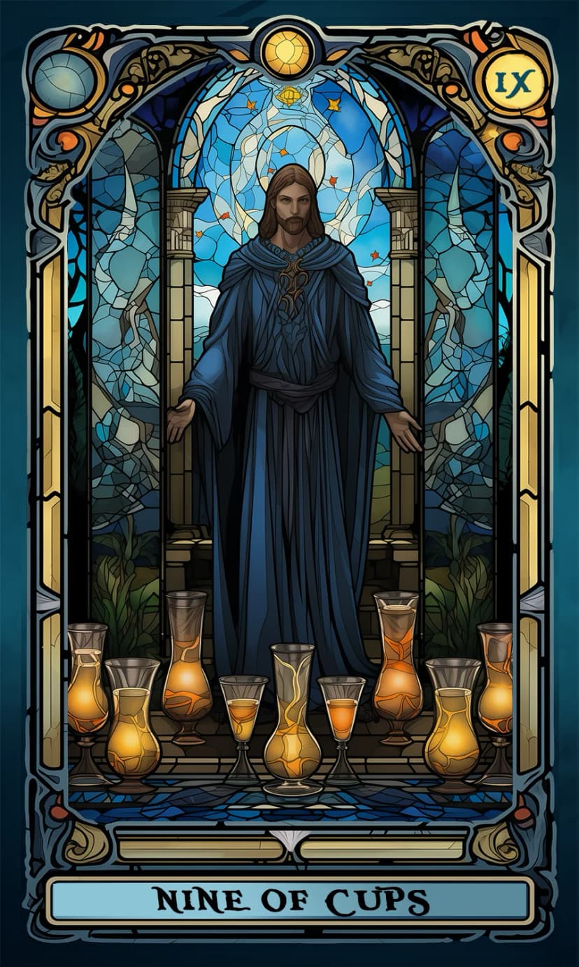 Изображение на карта таро Деветка Чаши