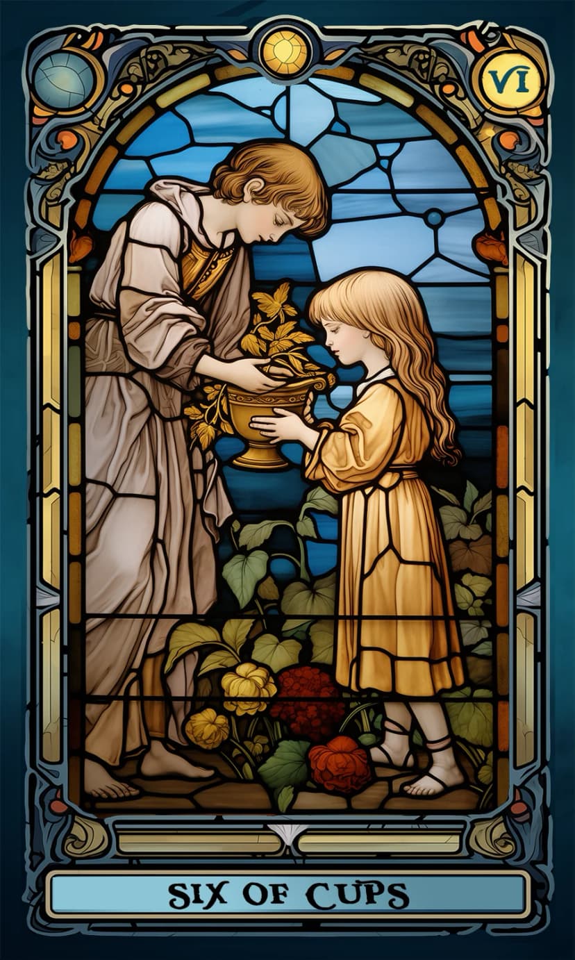 Изображение на карта таро Шестица Чаши