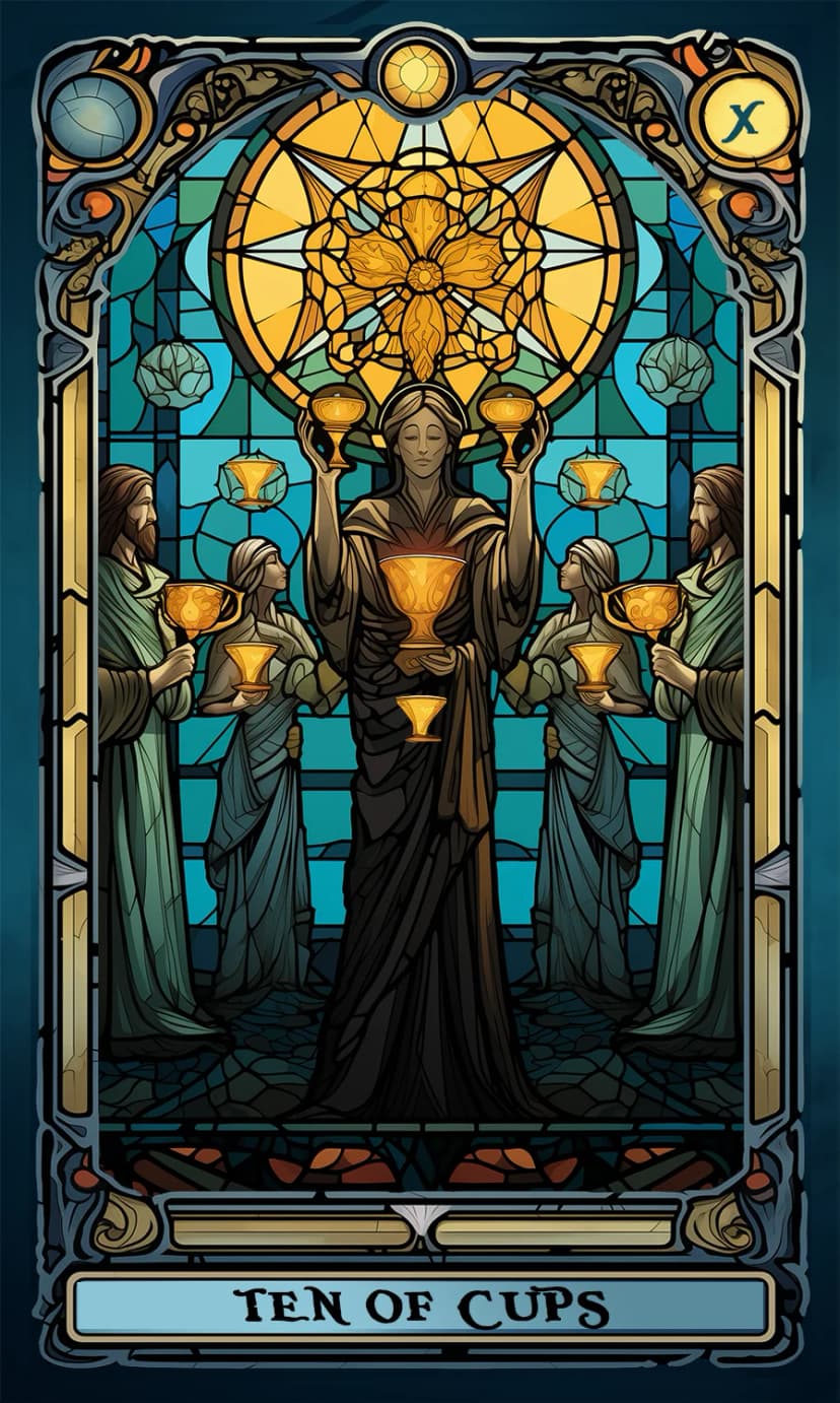 Изображение на карта таро Десятка Чаши