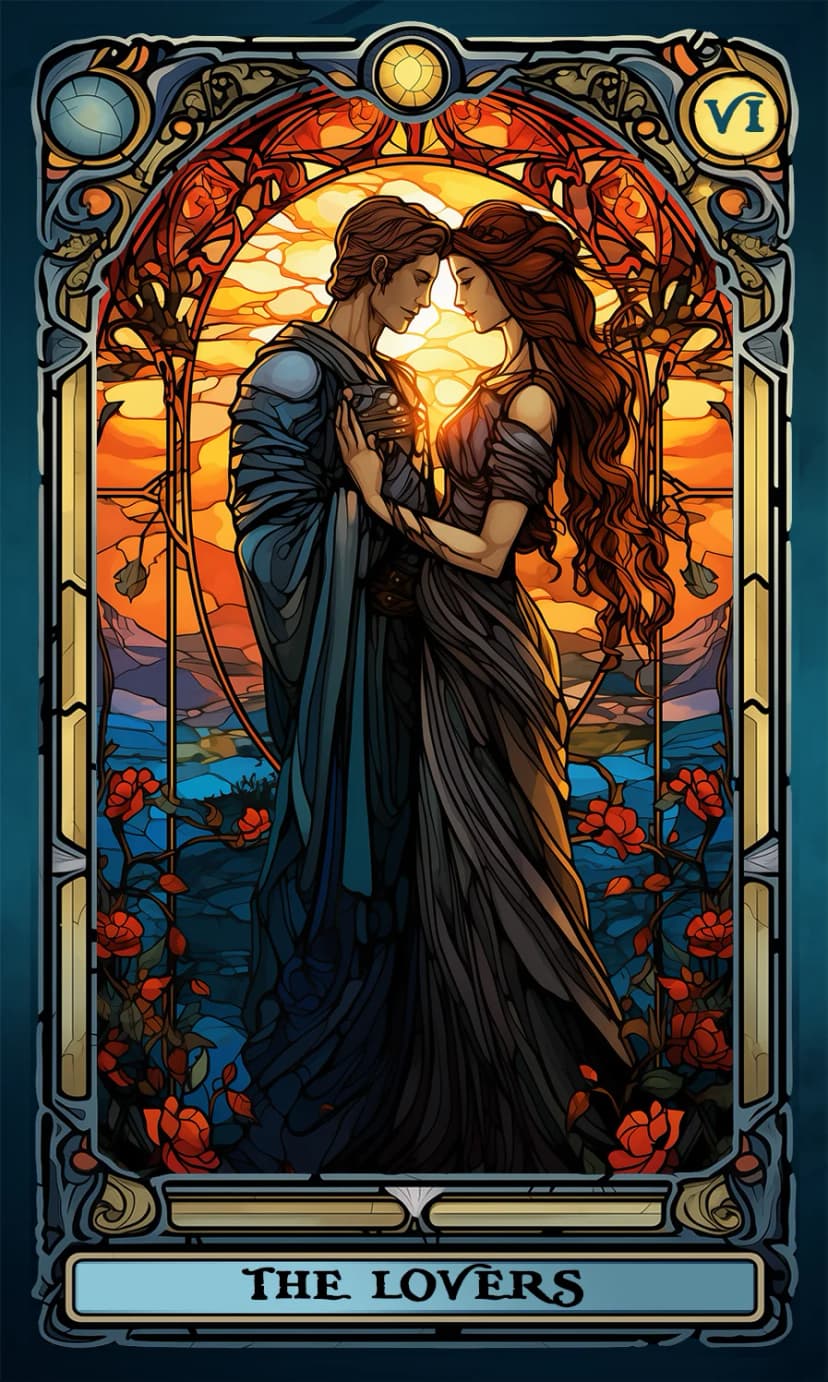 Изображение на карта таро Влюбените