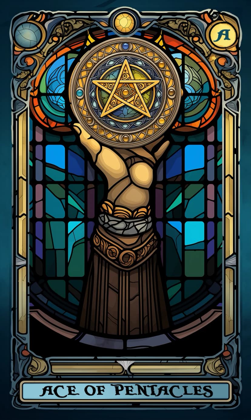 Изображение на карта таро Асо Пентакли