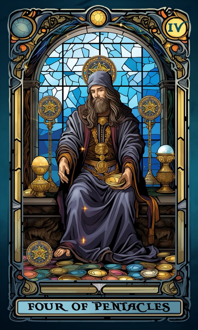 Изображение на карта таро Четворка Пентакли