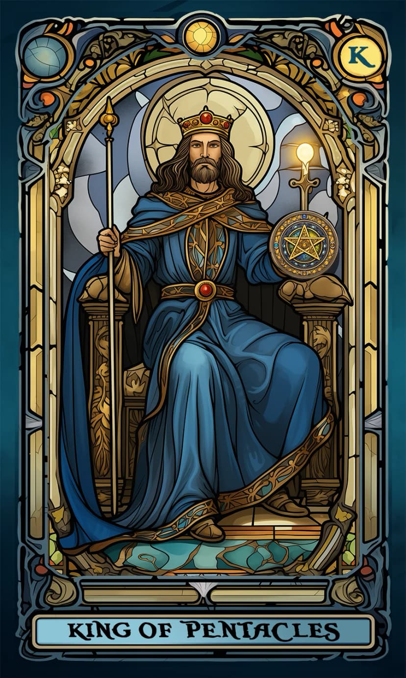 Изображение на карта таро Крал Пентакли