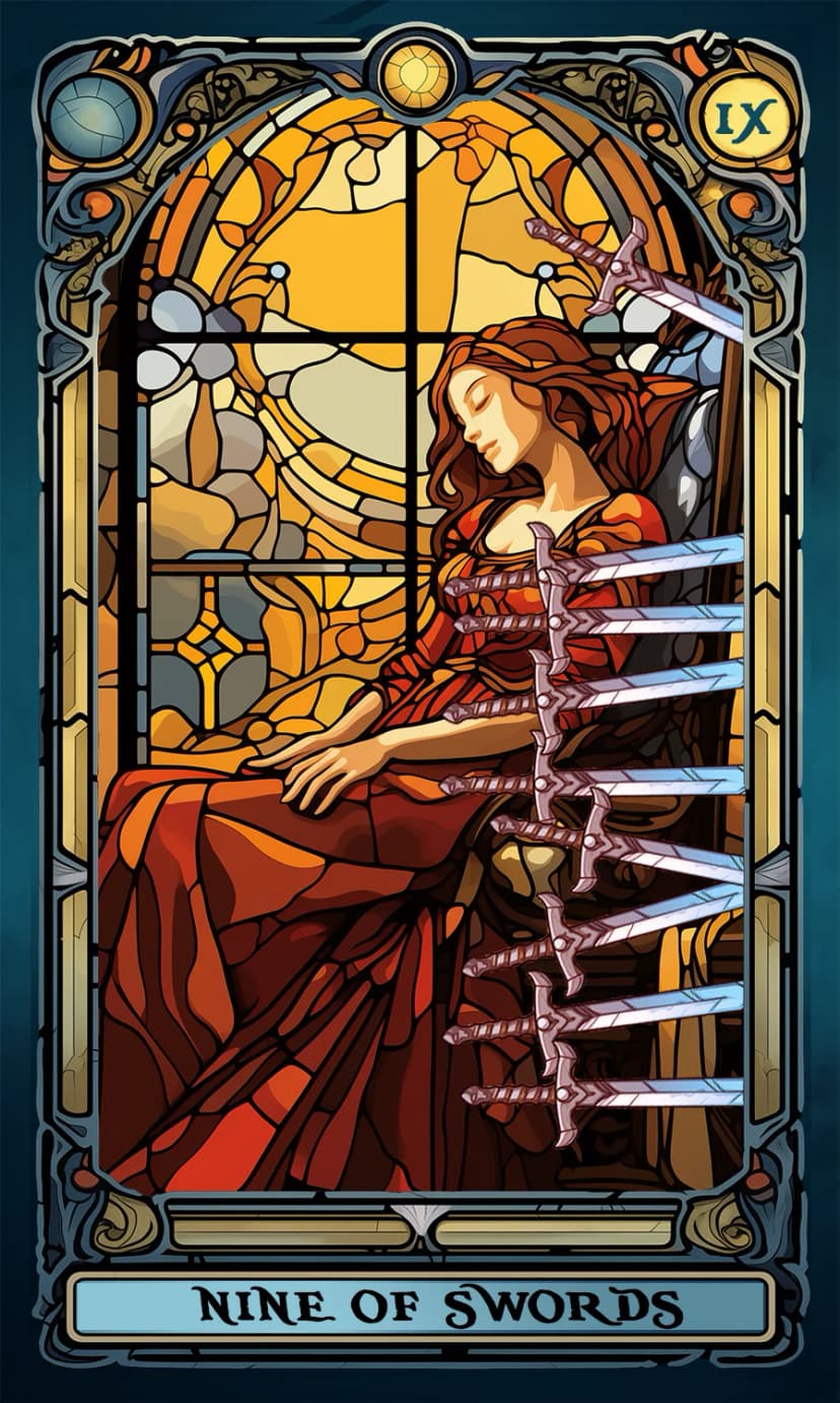 Изображение на карта таро Деветка Мечове