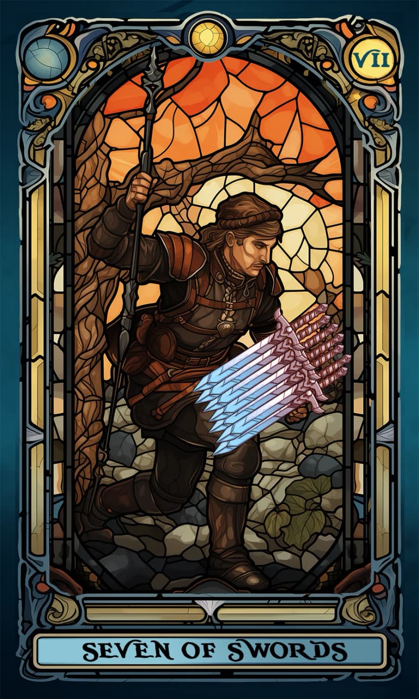 Изображение на карта таро Седмица Мечове