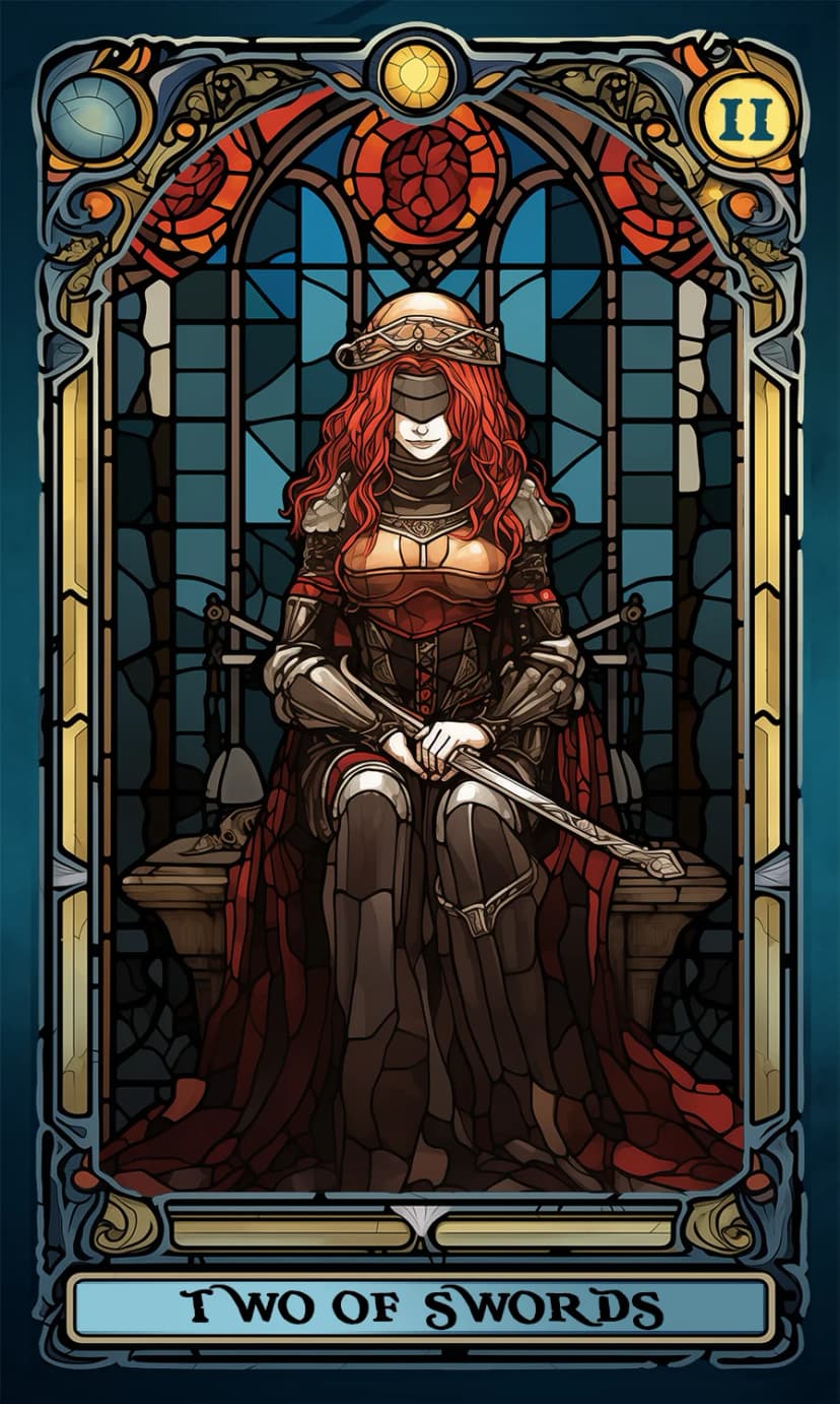 Изображение на карта таро Двойка Мечове