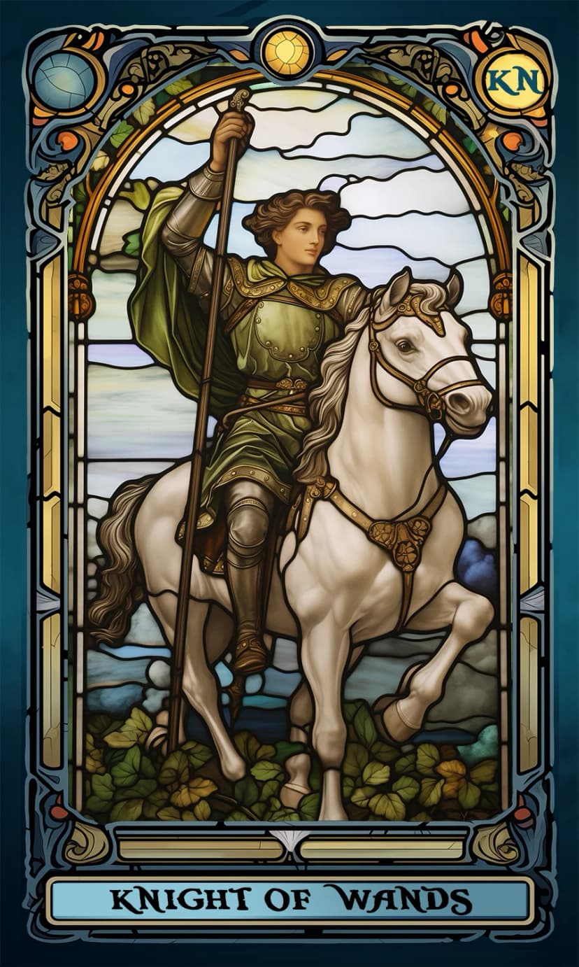 Изображение на карта таро Рицар Жезли