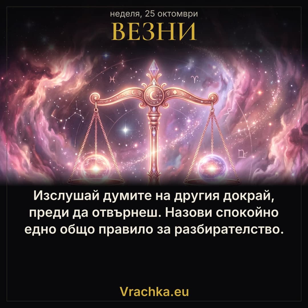 Везни, 25 октомври 2026 г. Изслушай думите на другия докрай, преди да отвърнеш. Назови спокойно едно общо правило за разбирателство.